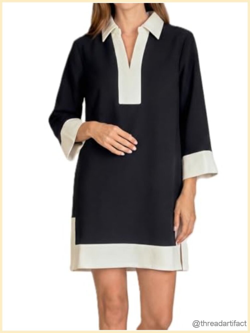 Casual 3/4 Sleeve Colorblock Mini Dress with Pockets